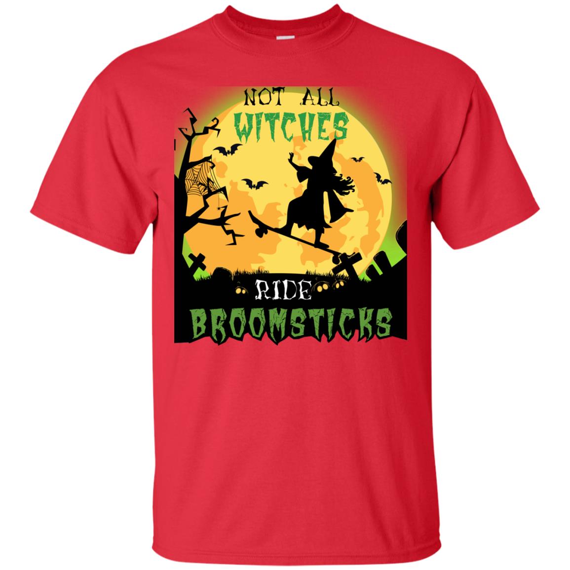 Not All Witches Ride Broomsticks Witches Ride Skateboard Funny Halloween Shirt Red