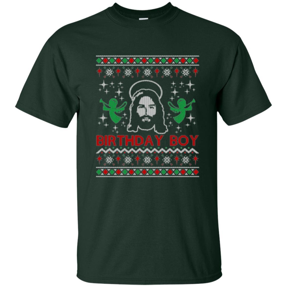 Christmas T-shirt Jesus Birthday Boy Ugly Christmas Sweater Forest Green