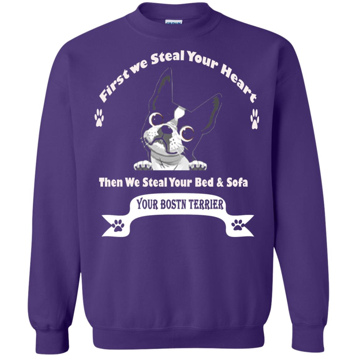 Frist We Steal Your Heart Boston Terrier T-shirt Purple