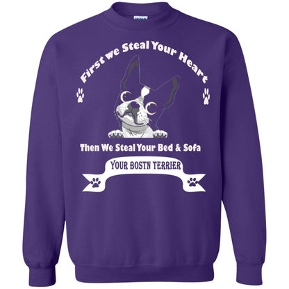 Frist We Steal Your Heart Boston Terrier T-shirt Purple