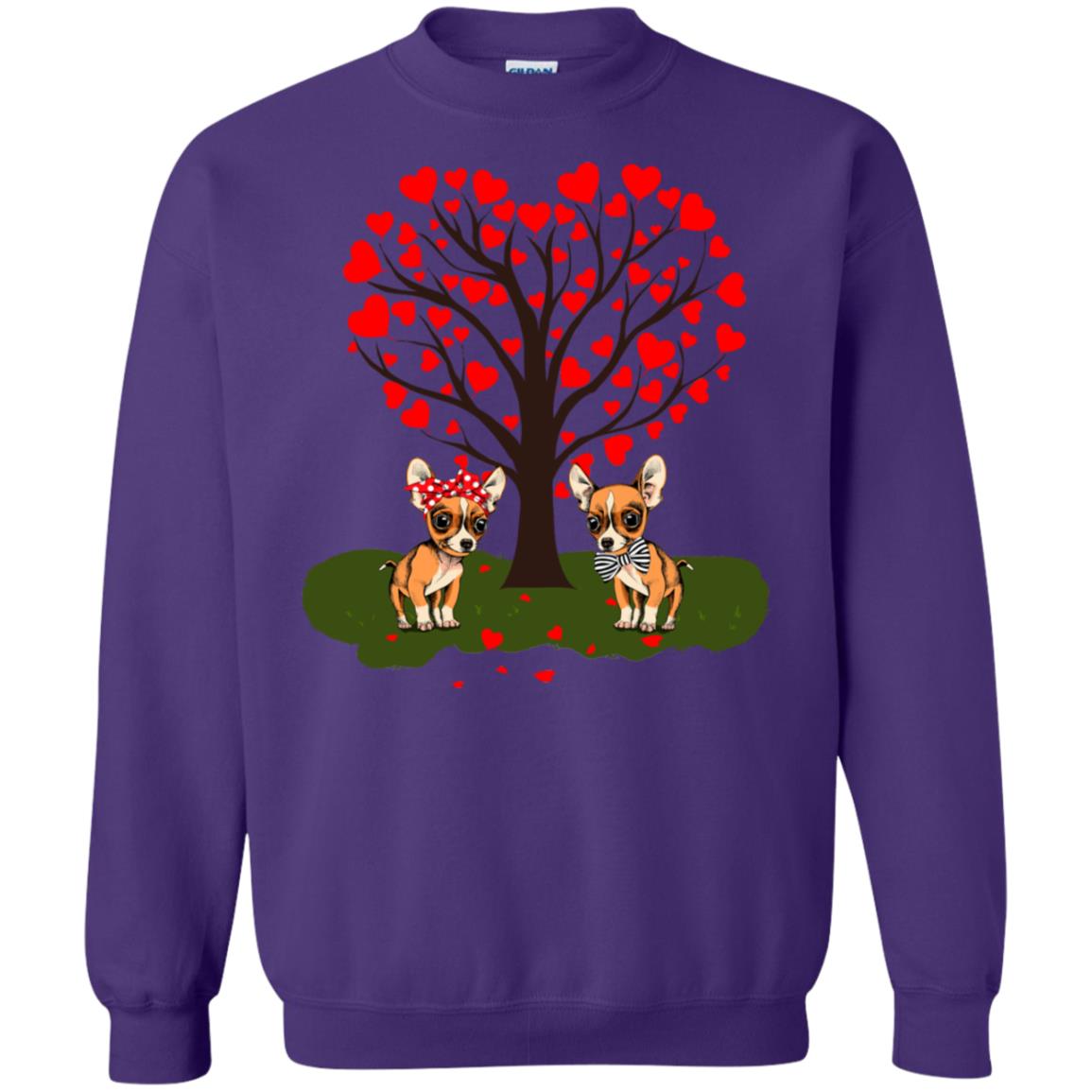 Valentine Chihuahua Couple Heart Tree Shirt Purple
