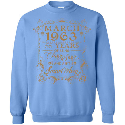 55th Birthday T-shirt March 1963 55 Years Of Being Classy Sassy Carolina Blue