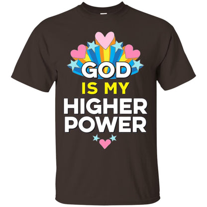 Funny Christian T-shirt God Is My Higher Power Hearts Stars Dark Chocolate