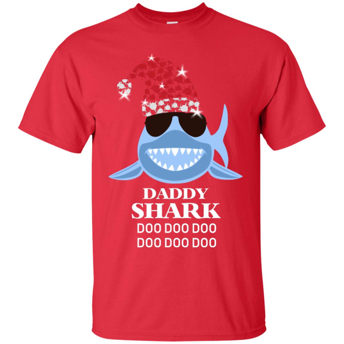 Daddy Shark With Santa Claus Hat Merry X-mas Family Shark Gift Shirt Red