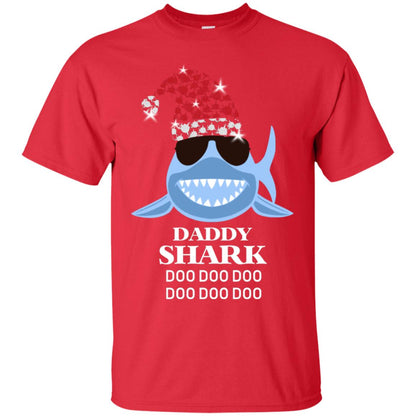 Daddy Shark With Santa Claus Hat Merry X-mas Family Shark Gift Shirt Red