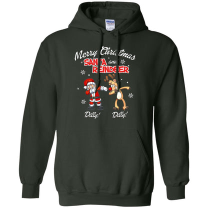 Christmas T-shirt Merry Christmas Santa And Reindeer Dilly Dilly Forest Green