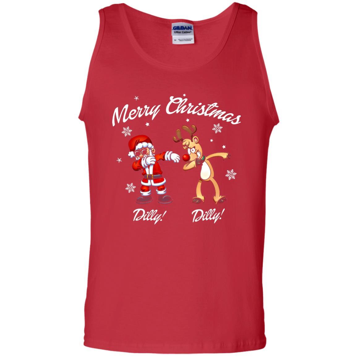 Christmas T-shirt Santa And Reindeer Dilly Dilly Red
