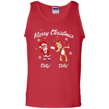 Christmas T-shirt Santa And Reindeer Dilly Dilly Red