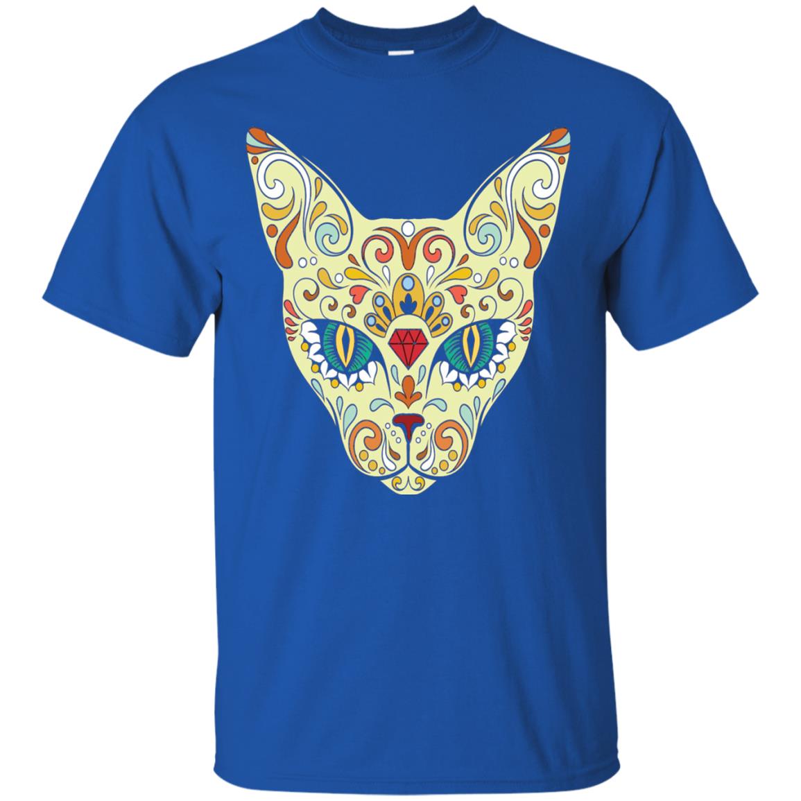Cat Sugar Skull Design T-shirt Royal
