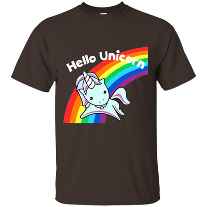 Pink Hello Unicorn Rainbow Unicorn Lover T-shirt Dark Chocolate