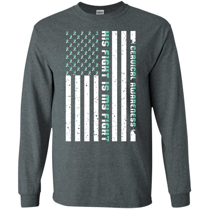 Cervical Awareness His Fight Is My Fight Teal White Stars Flag Of Usa Shirt Dark Heather