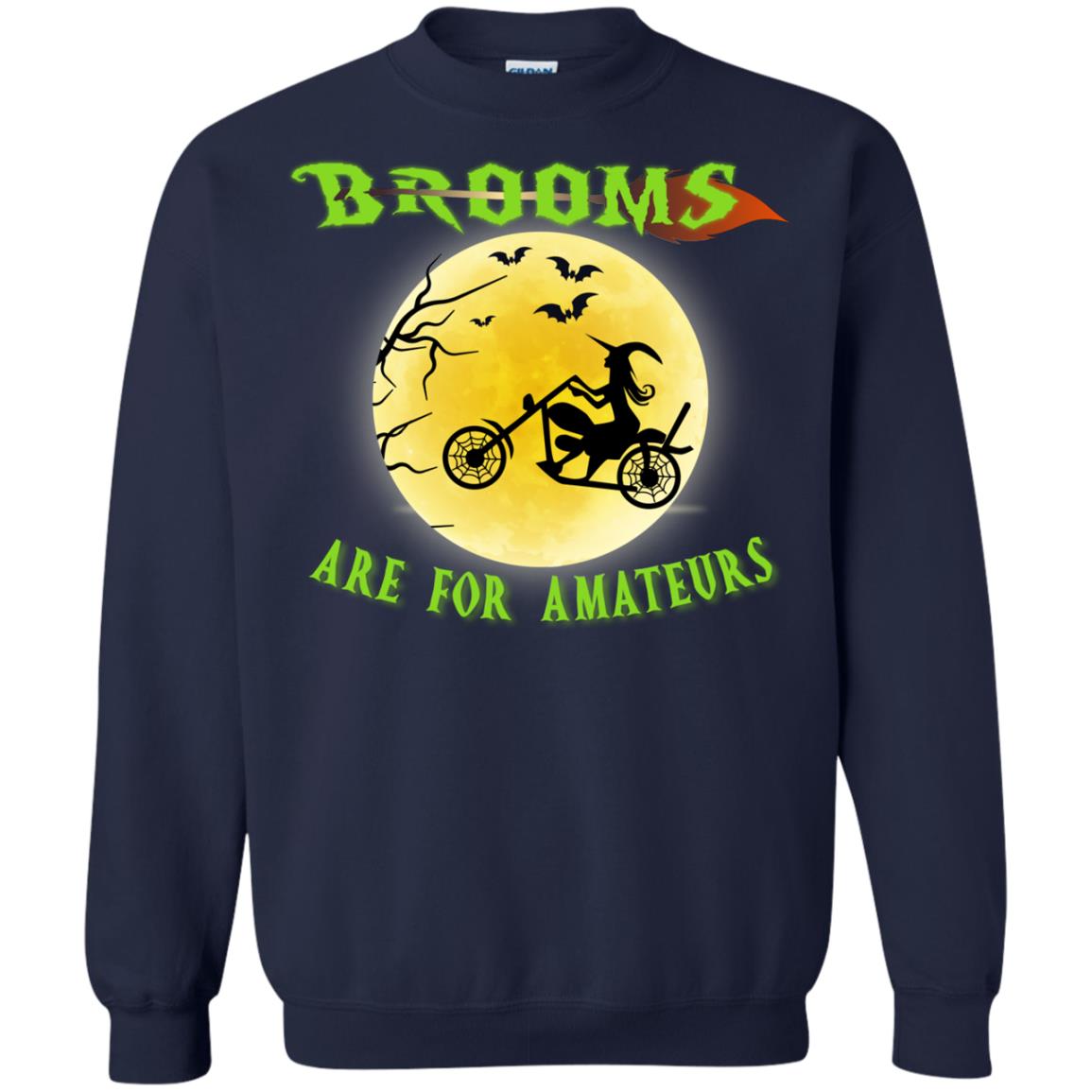 Brooms Are For Amateurs Witches Ride A Motorcycle Funny Halloween Shirt Navy
