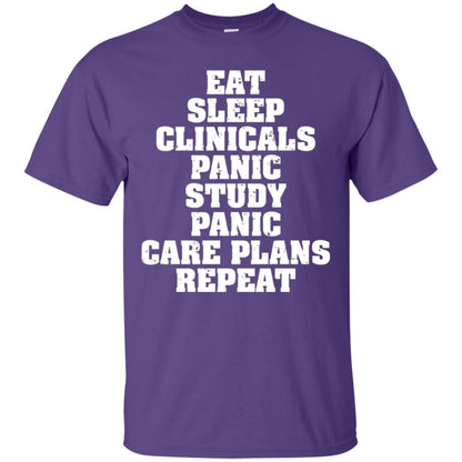 Funny Nursing Student T-shirt Eat Sleep Clinicals Panic Purple
