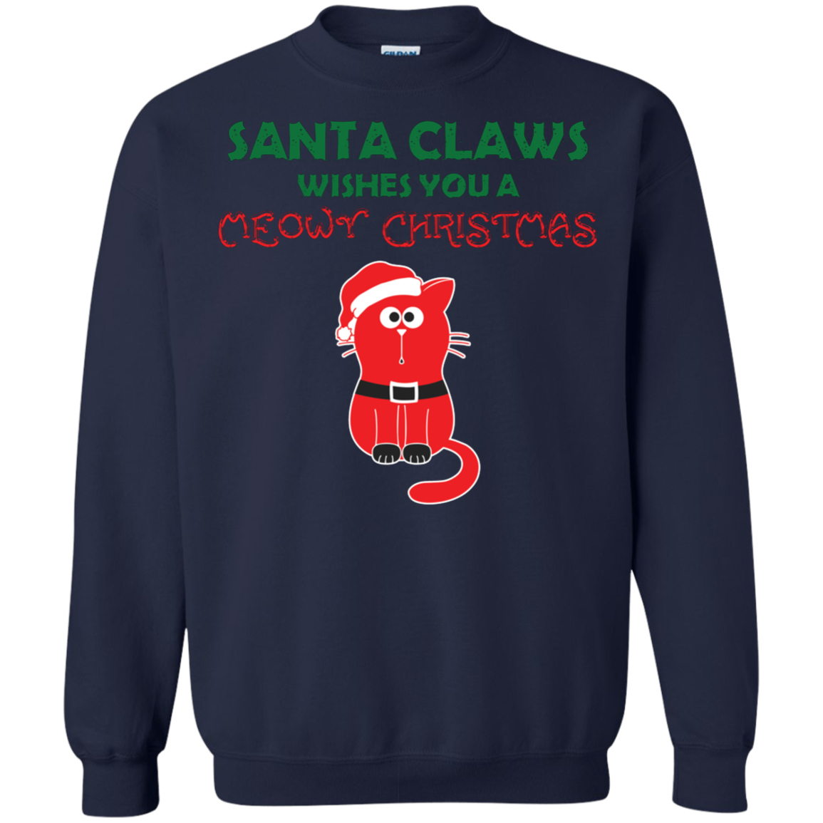 Christmas T-shirt Santa Claws Wishes You A Meowy Christmas Navy