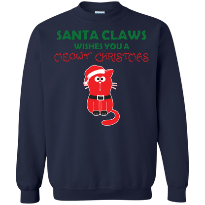 Christmas T-shirt Santa Claws Wishes You A Meowy Christmas Navy