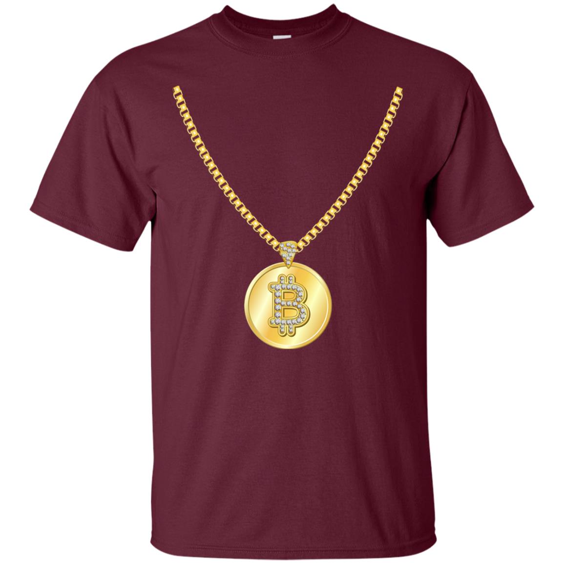 Funny Bitcoin T-shirt Gold Chain Cryptocurrency Necklace Maroon