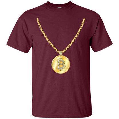 Funny Bitcoin T-shirt Gold Chain Cryptocurrency Necklace Maroon