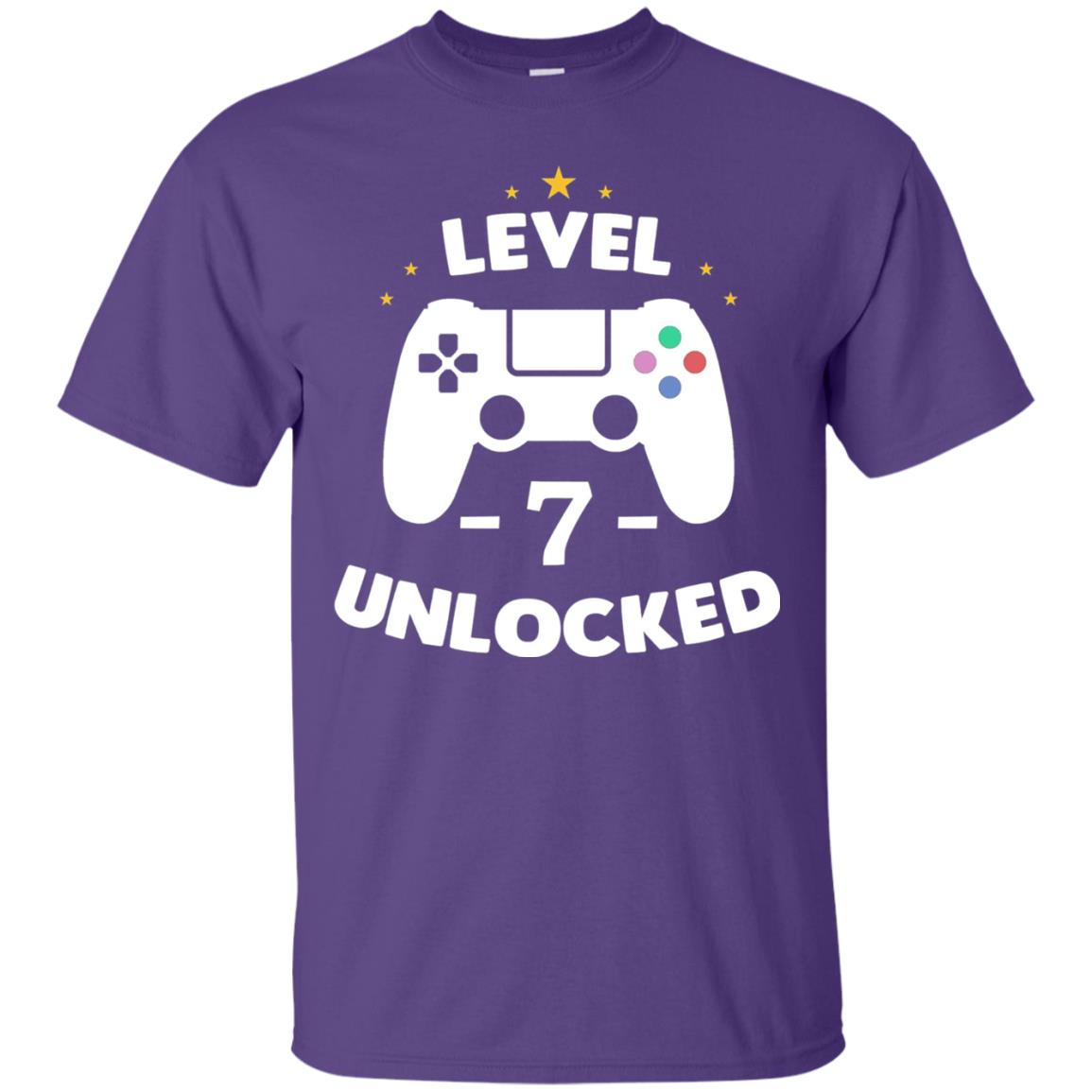 Level 7 Unlocked Gamer Seventh Birthday Party Shirt Purple