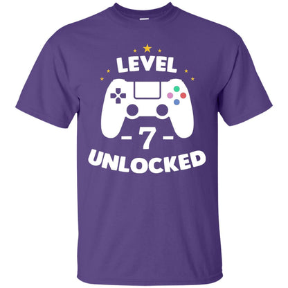 Level 7 Unlocked Gamer Seventh Birthday Party Shirt Purple