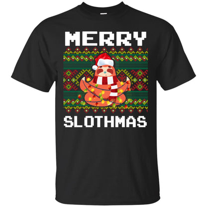 Merry Slothmas Funny Sloth Lovers Ugly Sweater X-mas Gift Shirt Black