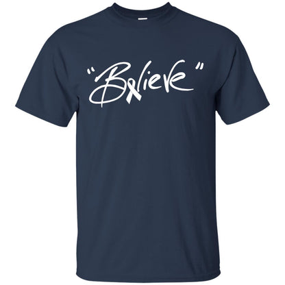 Lung Cancer Awareness Shirt Clear Ribbon Believe Navy