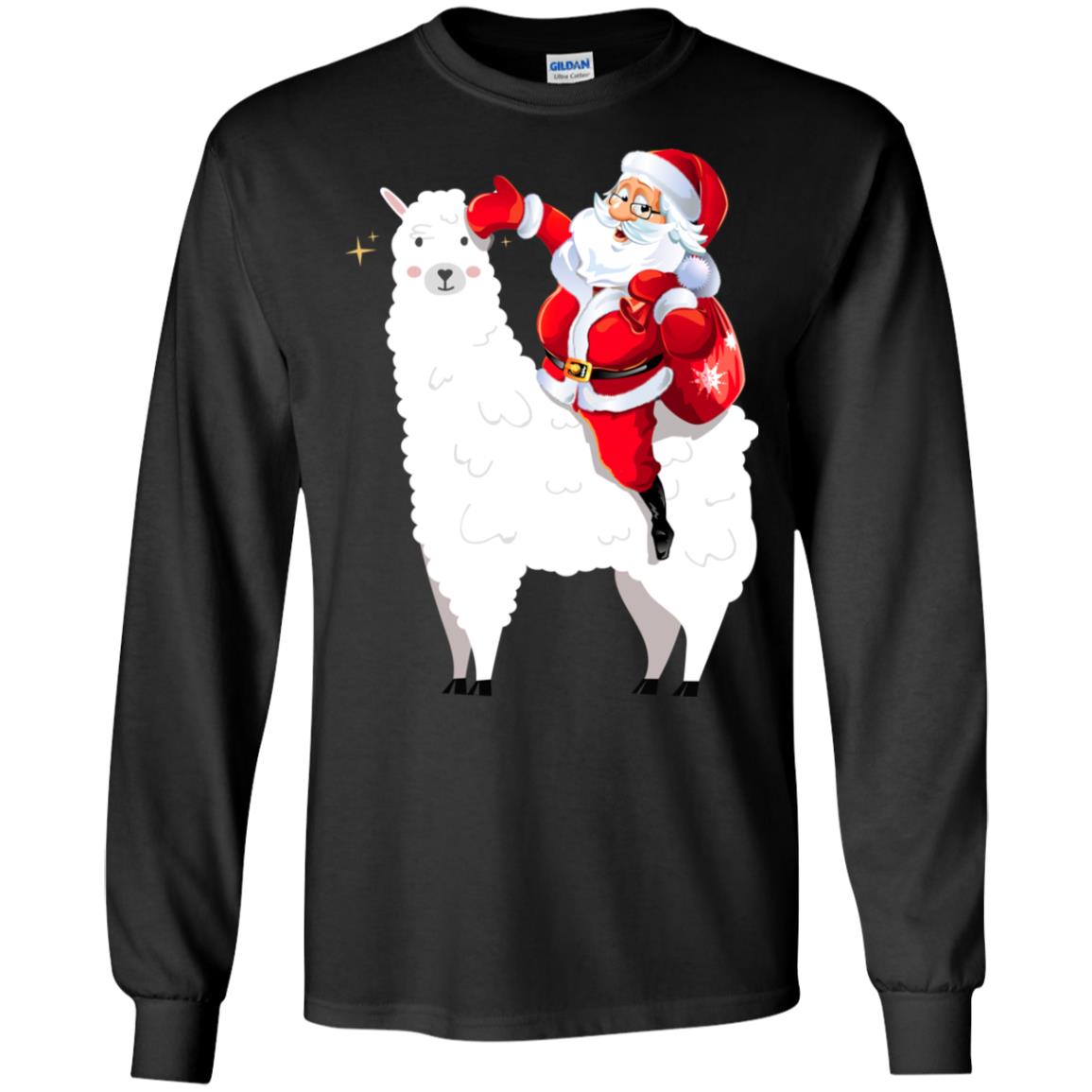 Alpaca Llama And Santa Claus X-mas Gift Shirt Black