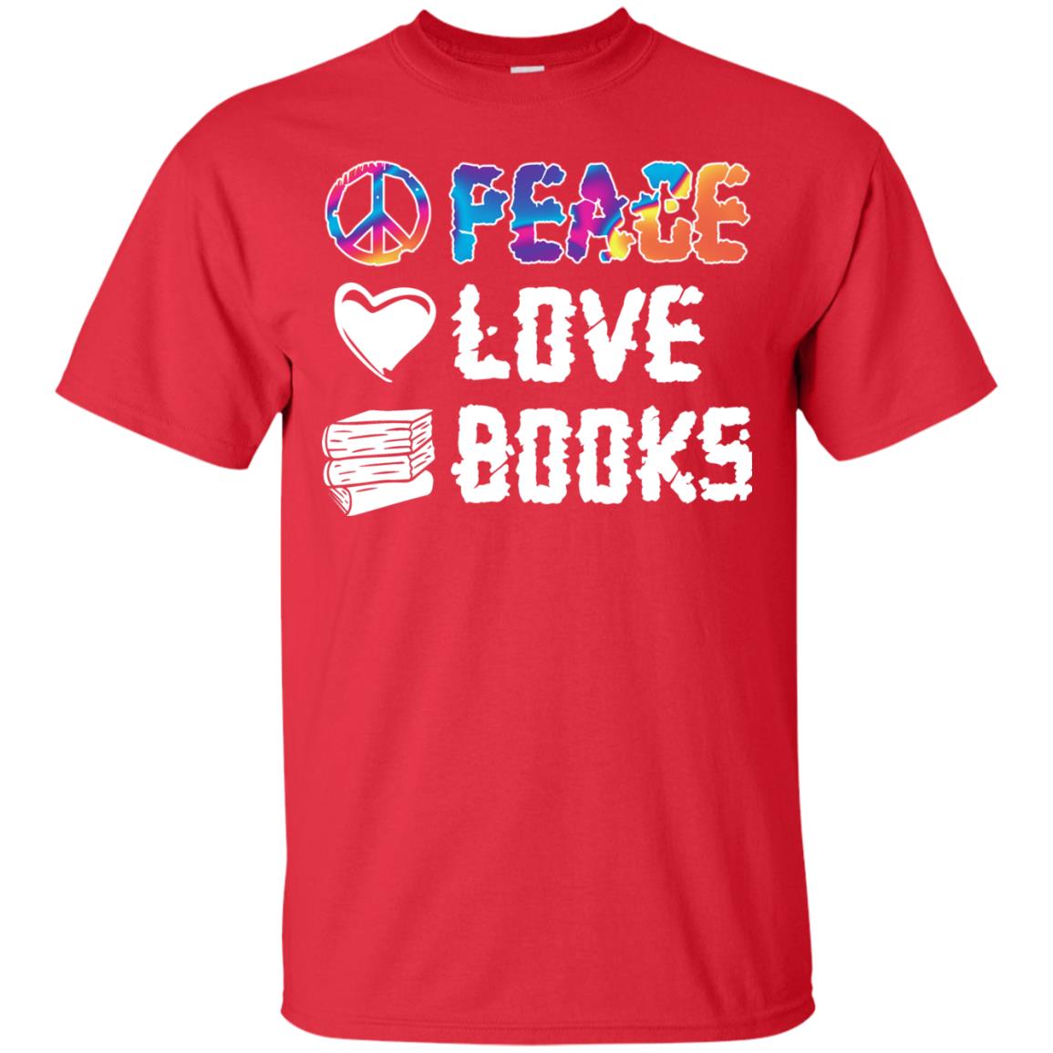 Peace Love Books Bookworm T-shirt Red