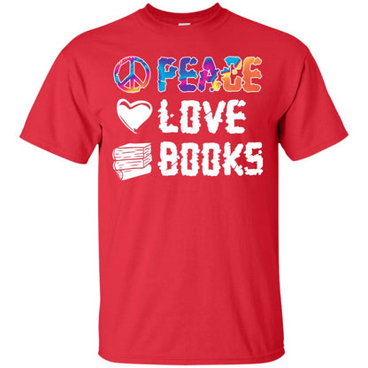 Peace Love Books Bookworm T-shirt Red