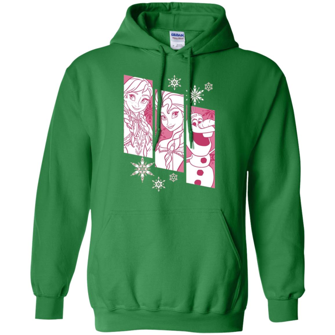Frozen Anna Elsa Olaf Snowflake Panel Graphic T-shirt Irish Green