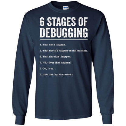 Programmer T-shirt 6 Stages Of Debugging Navy