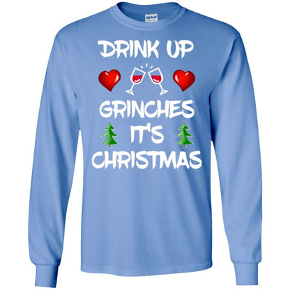 Wine Lover T-shirt Drink Up Grinches It's Christmas Carolina Blue