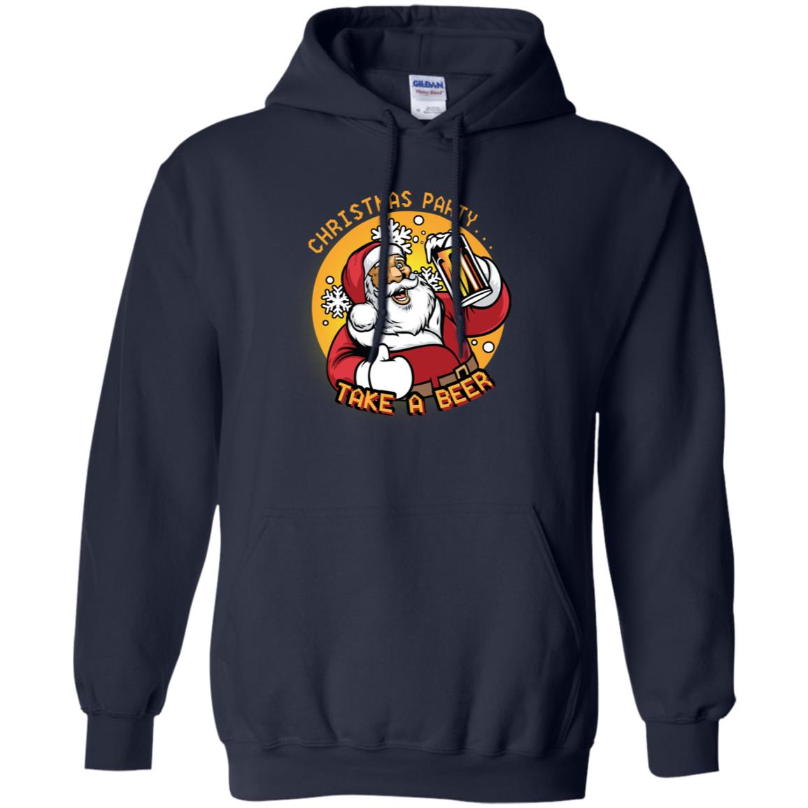 Christmas Party Take A Beer Santa X-mas Gift Shirt Navy