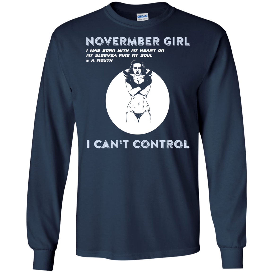 November Girl I Was Born With My Heart T-shirt Navy