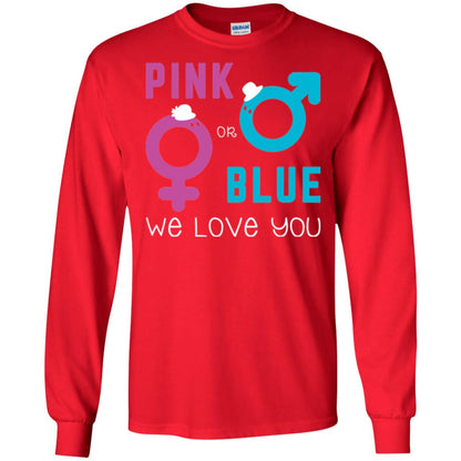 Pink Or Blue We Love You Gender Reveal Party Tshirt Red