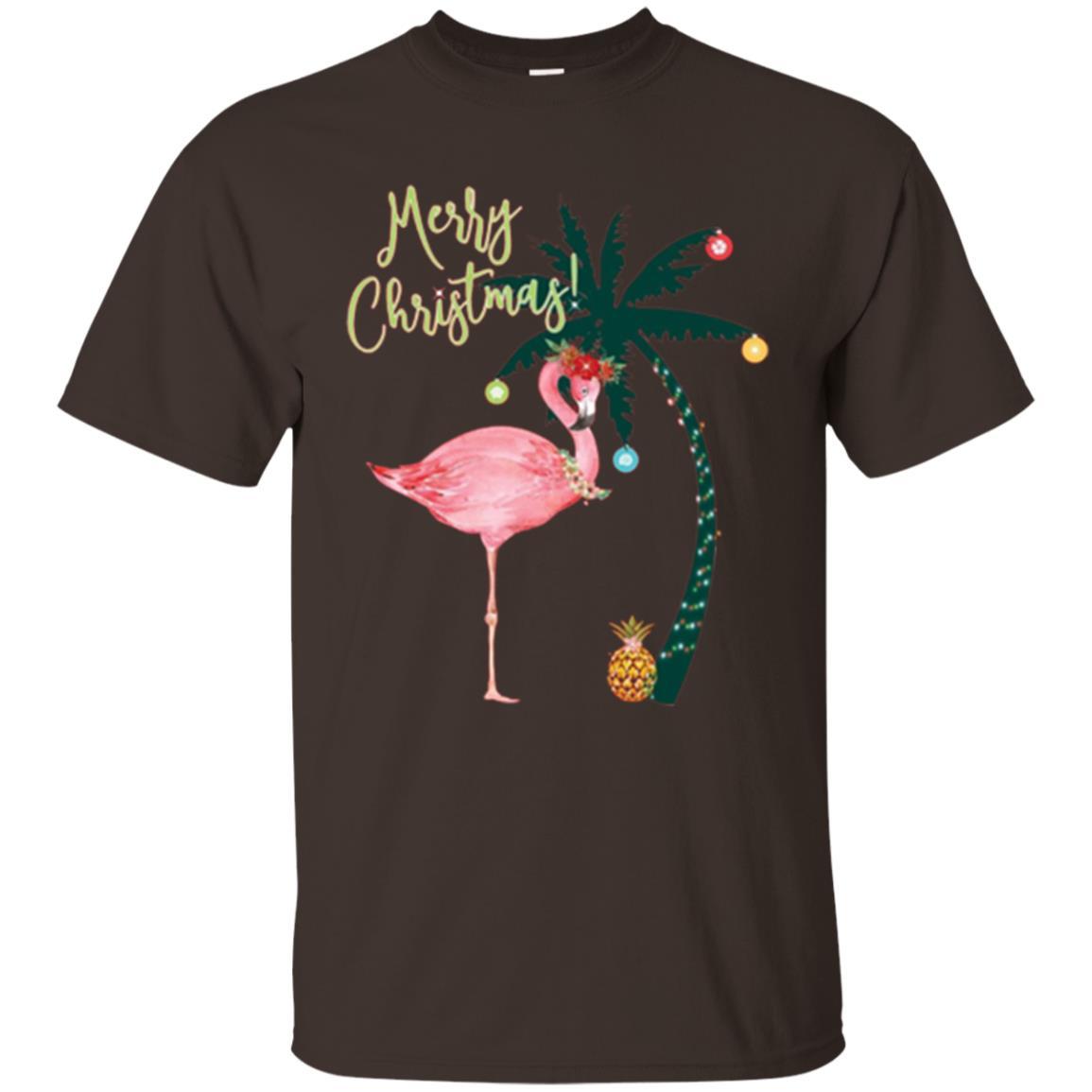 Christmas T-shirt Flamingo Merry Christmas Dark Chocolate