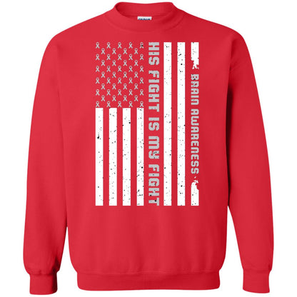 Brain Awareness His Fight Is My Fight Grey Ribbon Stars Flag Of Usa Shirt Red