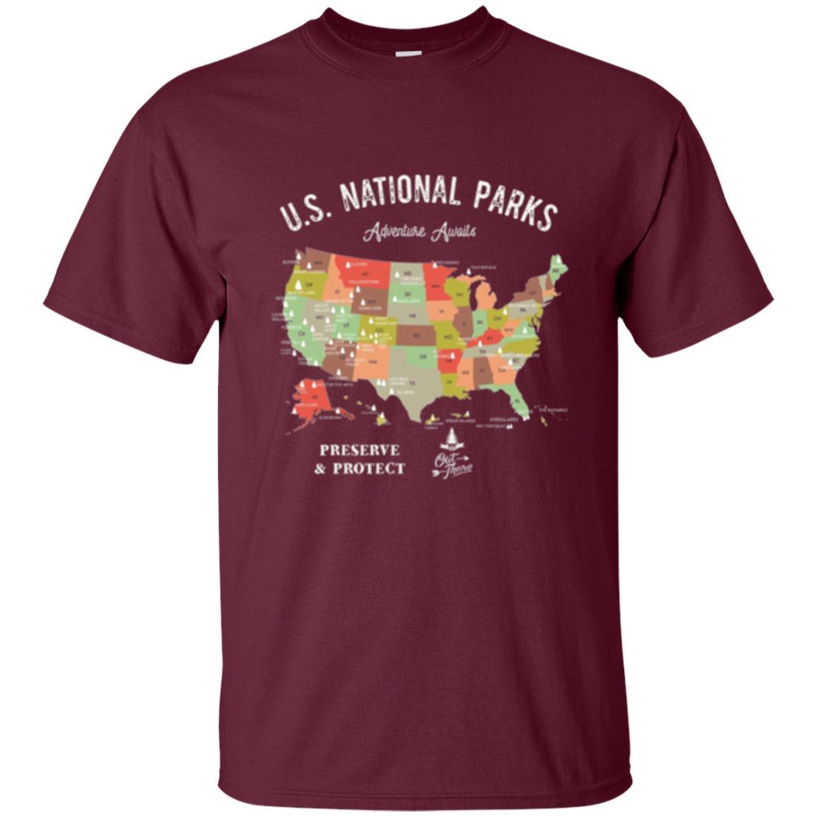 Hiking Camping T-shirt National Park Map Vintage T-shirt Maroon