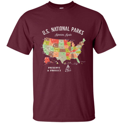 Hiking Camping T-shirt National Park Map Vintage T-shirt Maroon