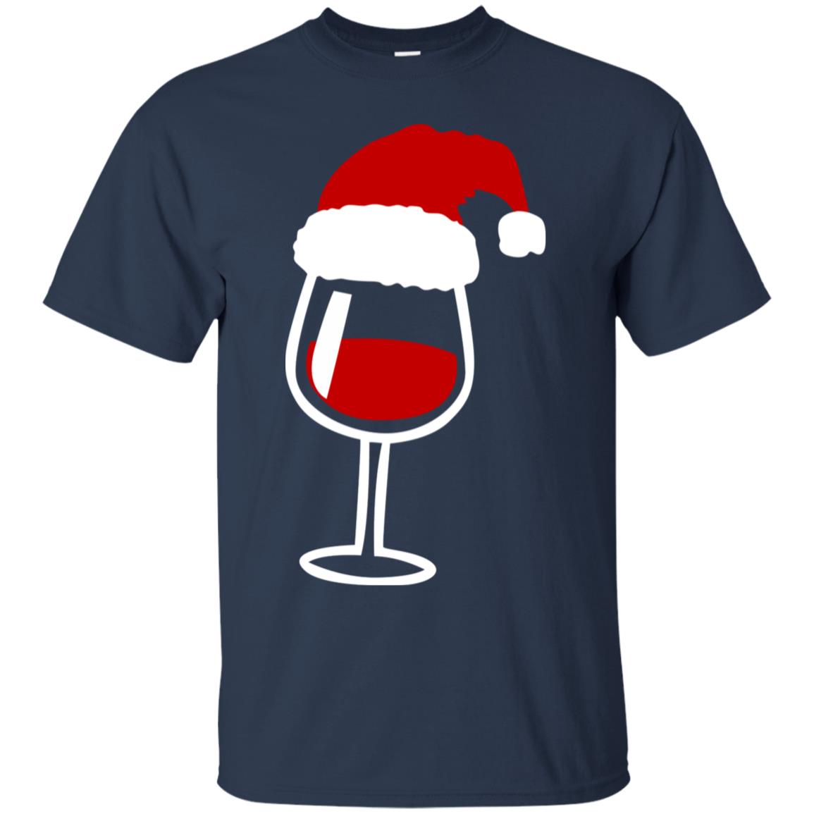 Twinkle Red Wine Glass Santa Hat X-mas Gift Shirt Navy