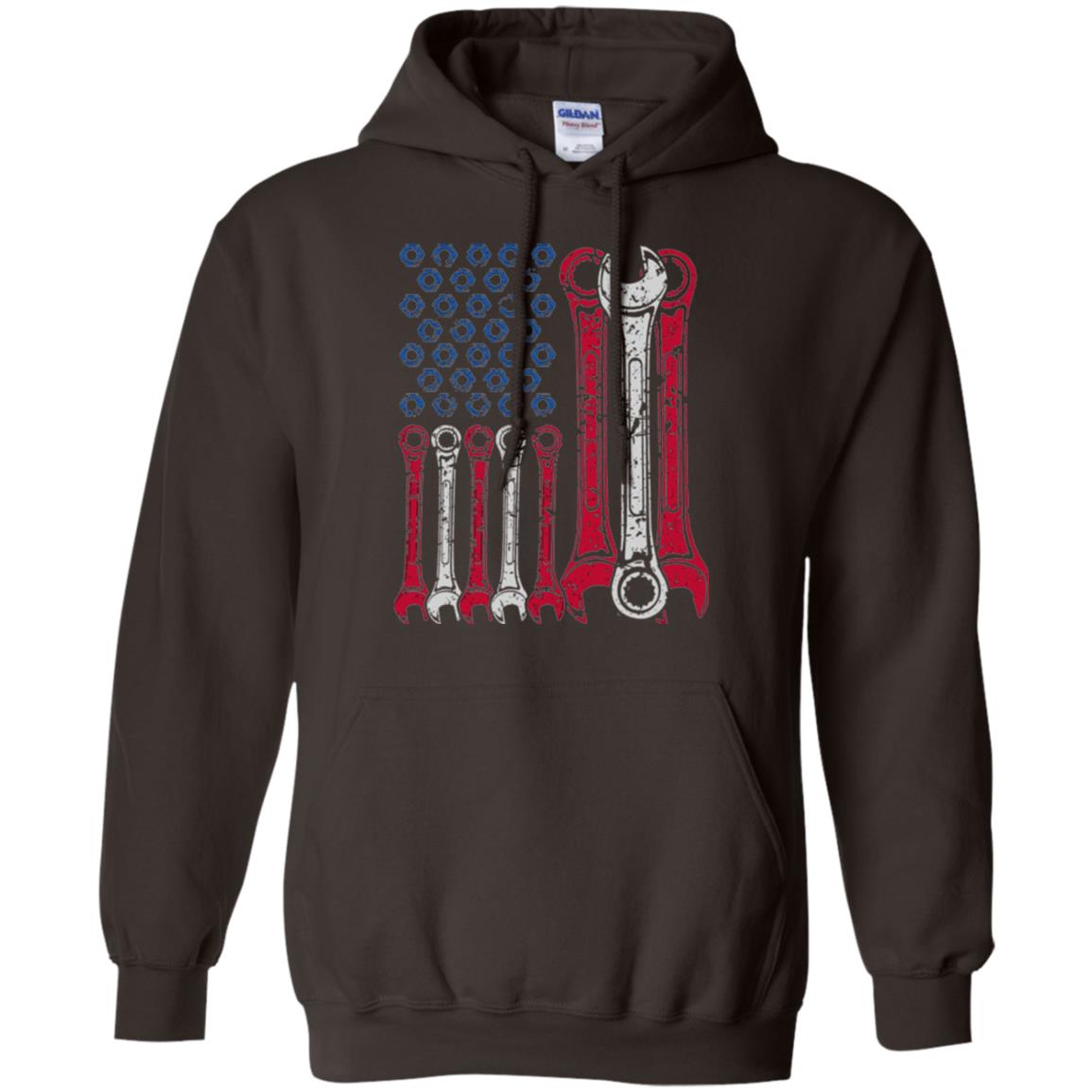 Mechanic T-shirt Usa Red White Blue American Flag Dark Chocolate