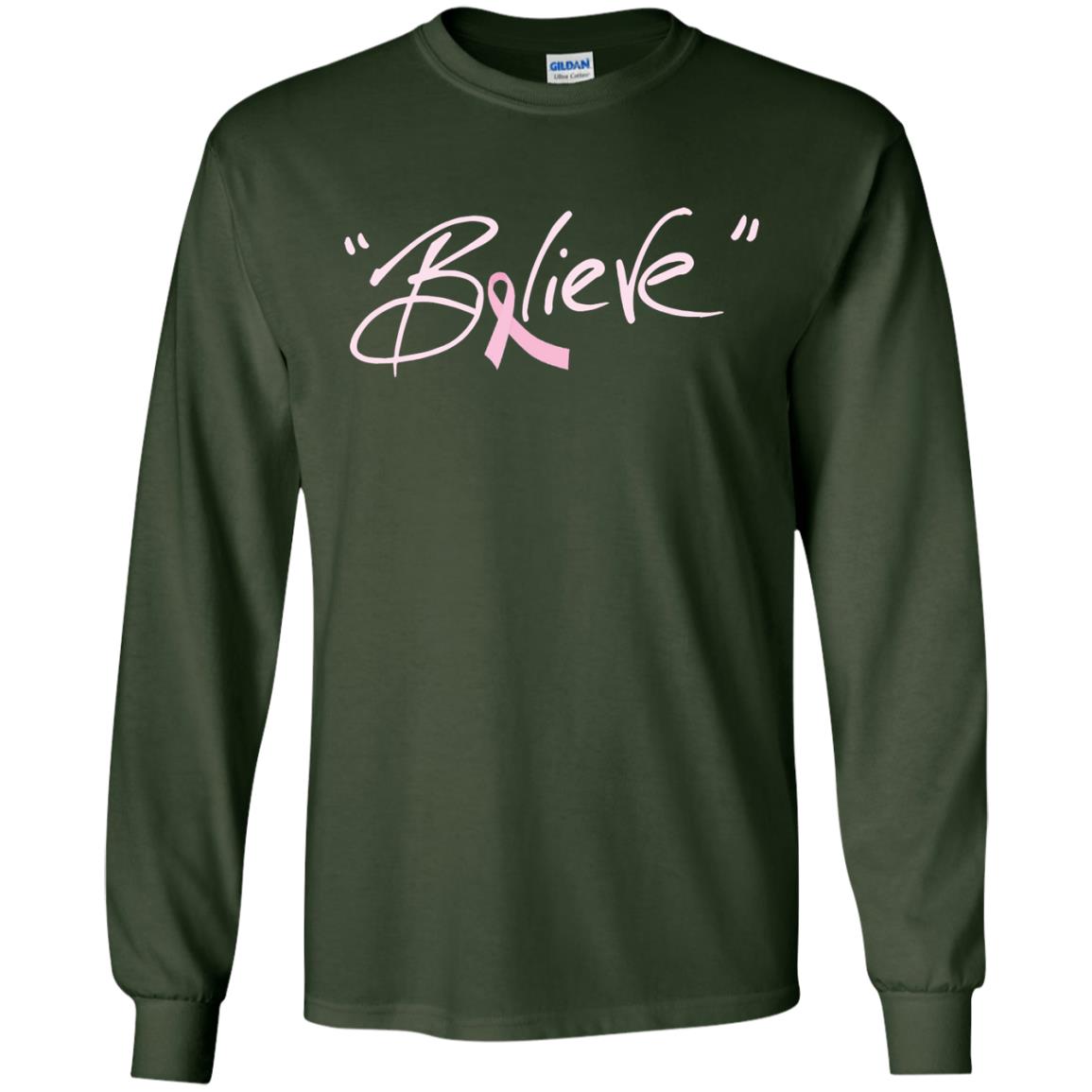 Breast Cancer Awareness Shirt Pink Ribbon Believe Forest Green