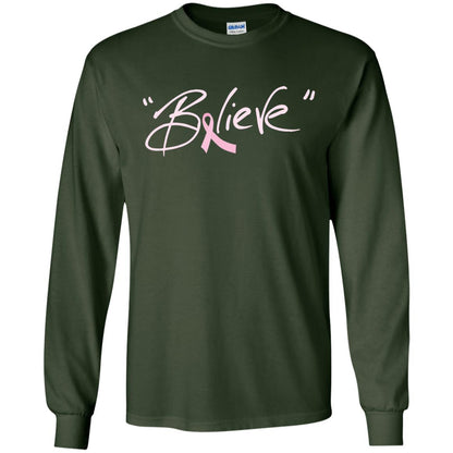 Breast Cancer Awareness Shirt Pink Ribbon Believe Forest Green
