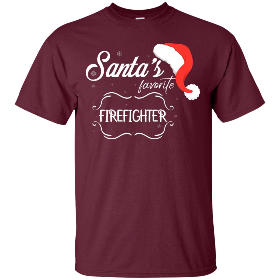 Santa's Favorite Firefighter Firefighting X-mas Gift Shirt For Mens Womens Maroon