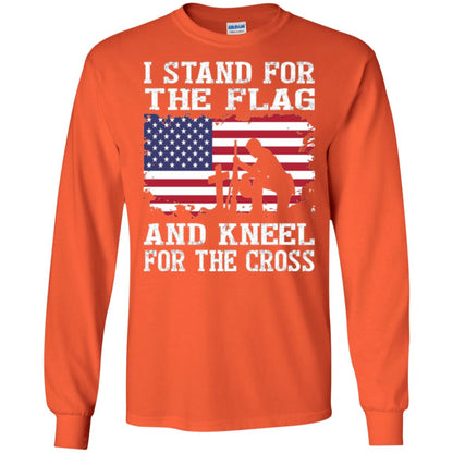 Miiitary T-shirt Stand For The Flag And Kneel For The Cross Orange