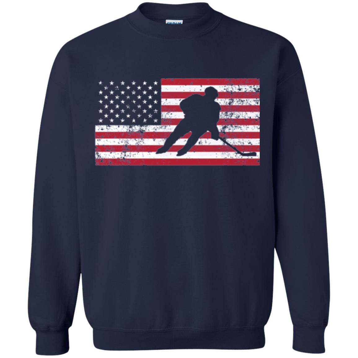 Hockey T-shirt American Flag Usa Patriotic Ice Skating Navy