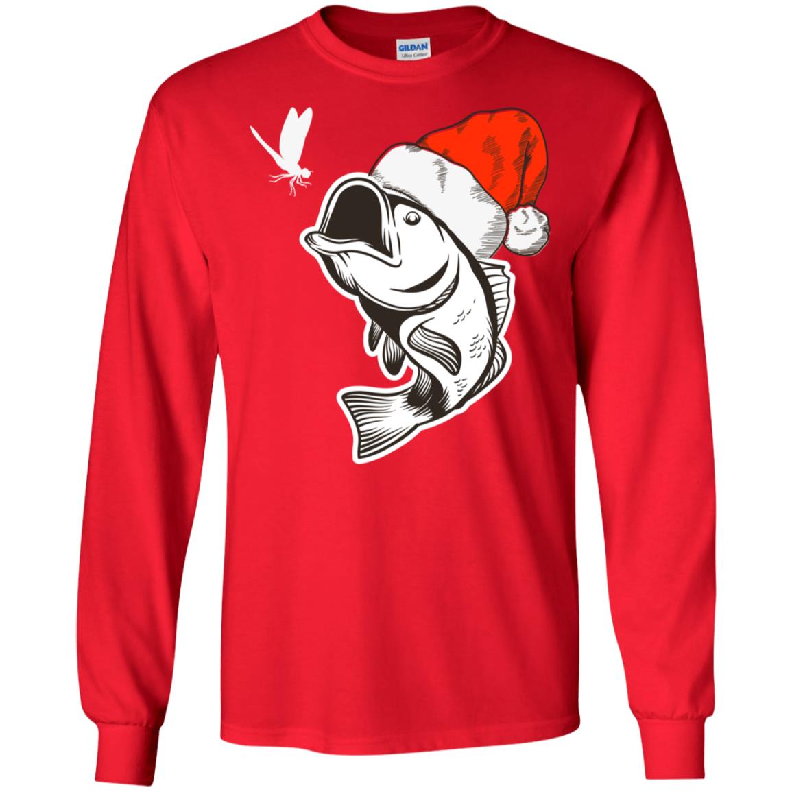 Bass Fishing Santa Hat Christmas Gift Shirt For Fishing Lovers Red