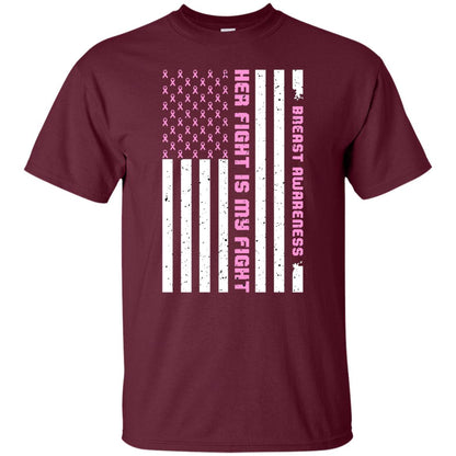 Breast Awareness His Fight Is My Fight Pink Ribbon Stars Flag Of Usa Shirt Maroon