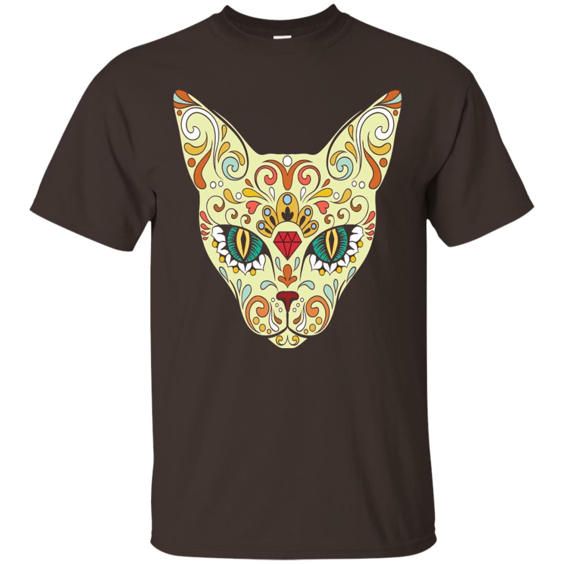 Cat Sugar Skull Design T-shirt Dark Chocolate