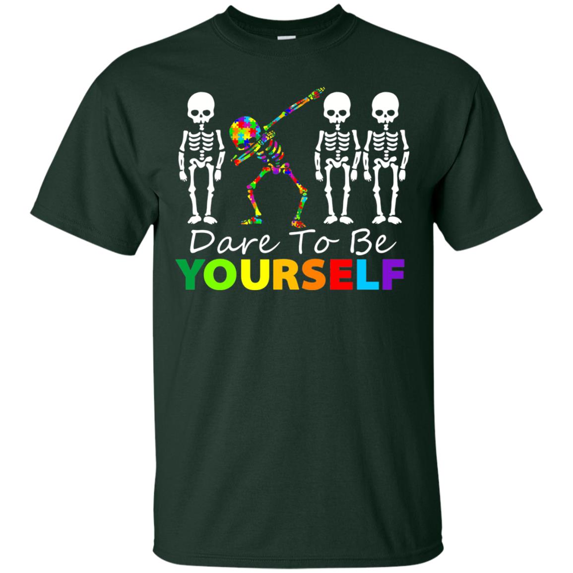 Skeleton Dabbing Dare To Be Yourself Autism Awareness Shirt Forest
