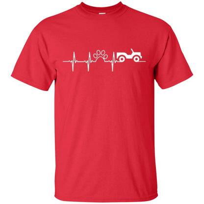 Cat Lovers T-shirt Jeep And Paw Heartbeat Red